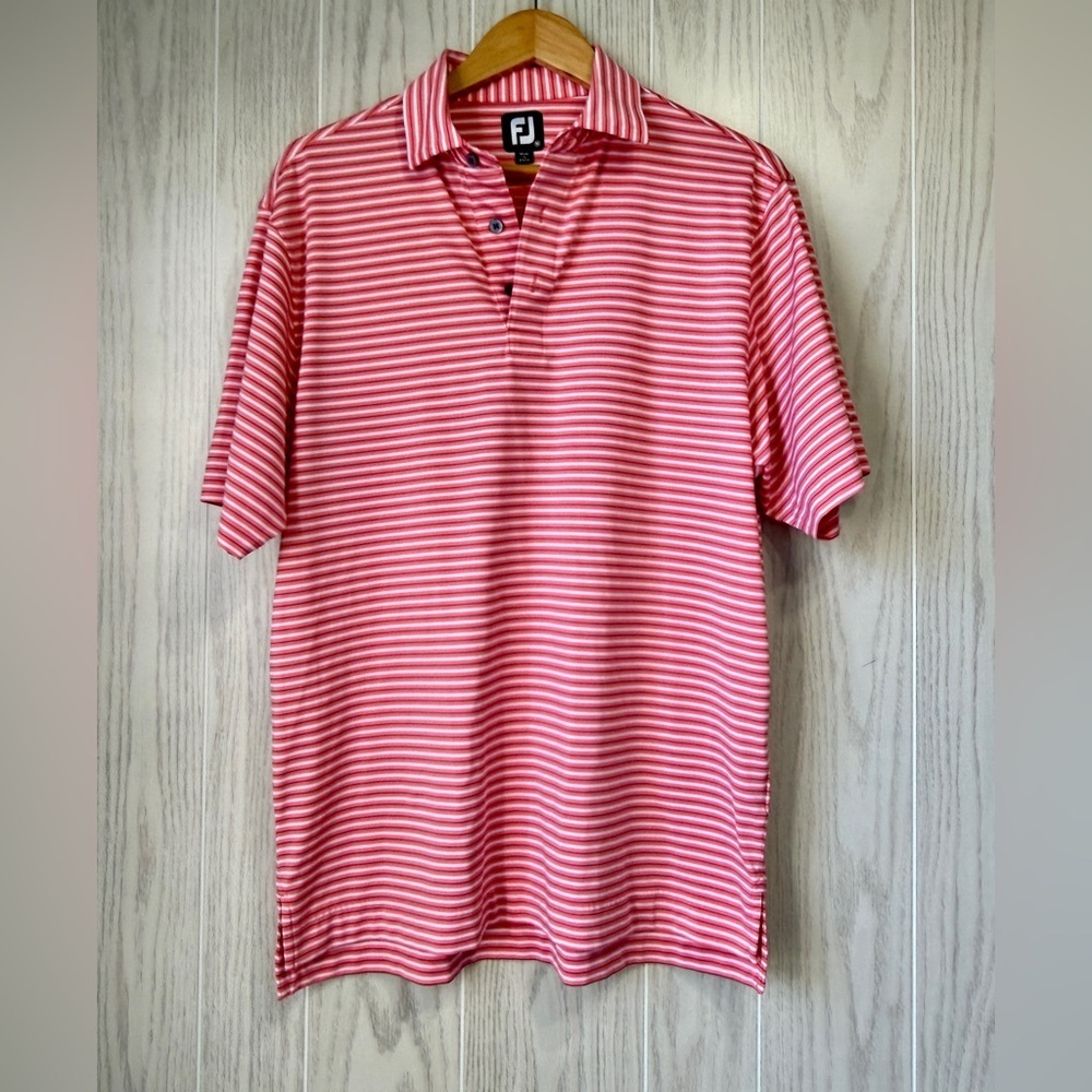 FootJoy Men’s Performance Golf Polo Shirt Coral White Stripe Size M LNC